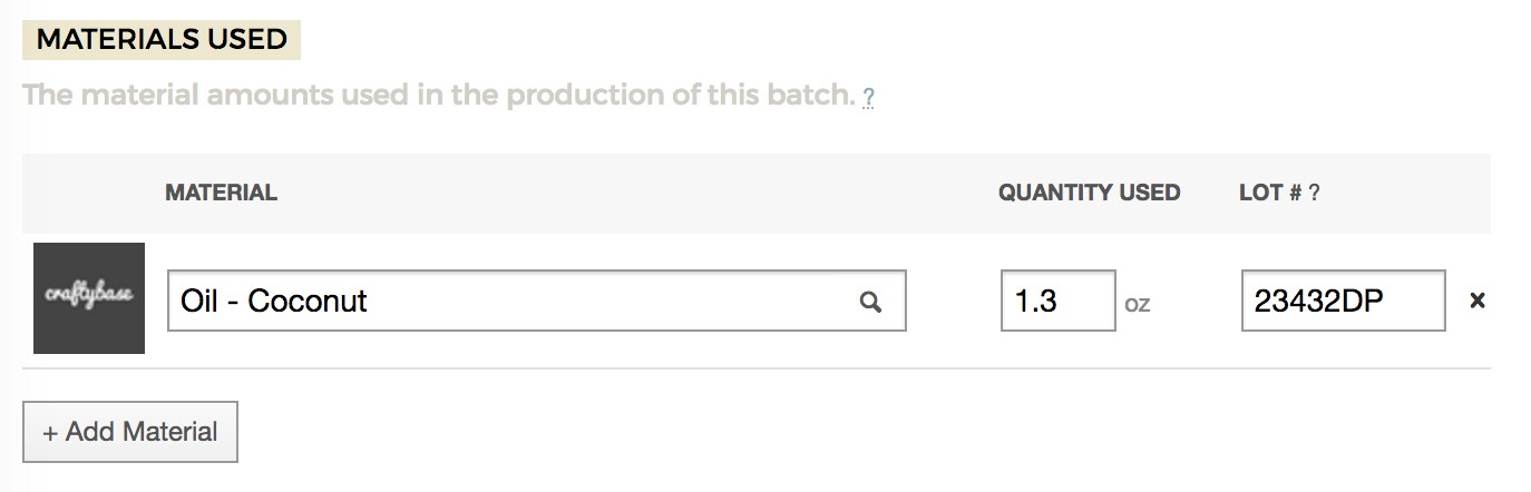 Tracking lot numbers on manufactures