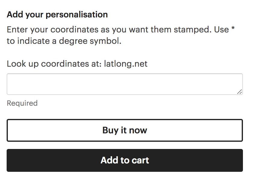 Example of a personalisation field for an Etsy listing