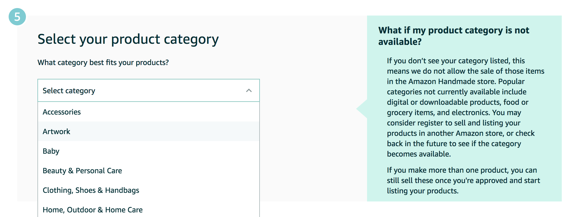 Amazon Handmade Application Process - Product Categories